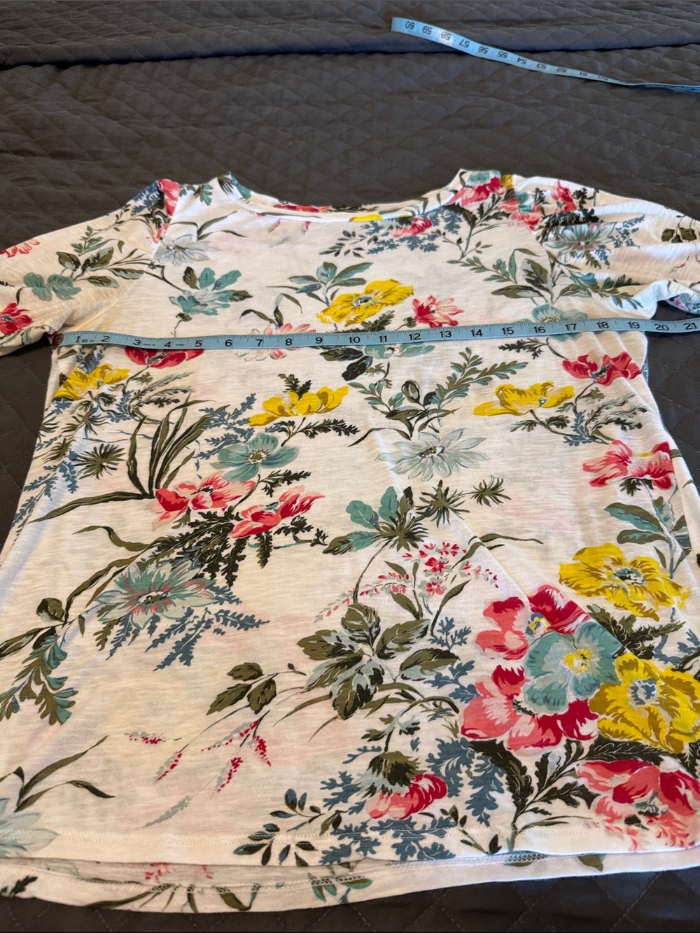 LOFT White Short-Sleeve Tee with Yellow, Pink and Teal Floral Print